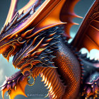 Fantasy griffin with eagle-like head, purple mane, and orange wings on subdued background