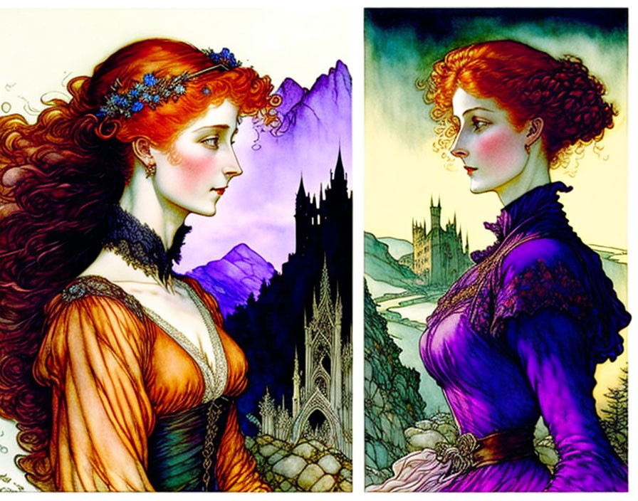 Red haired woman in two scenes