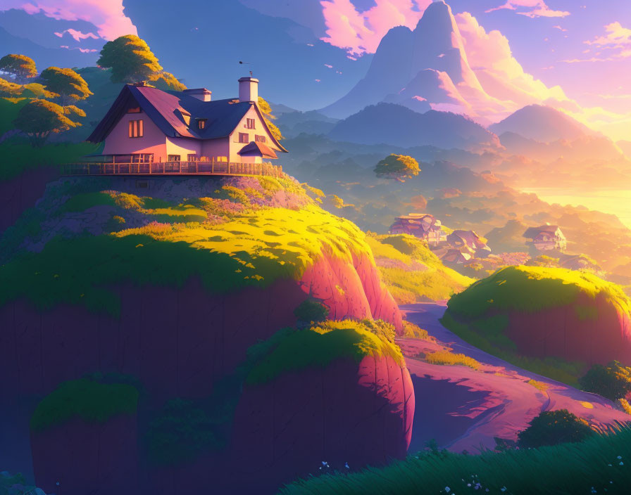 House on hill studio Ghibli style