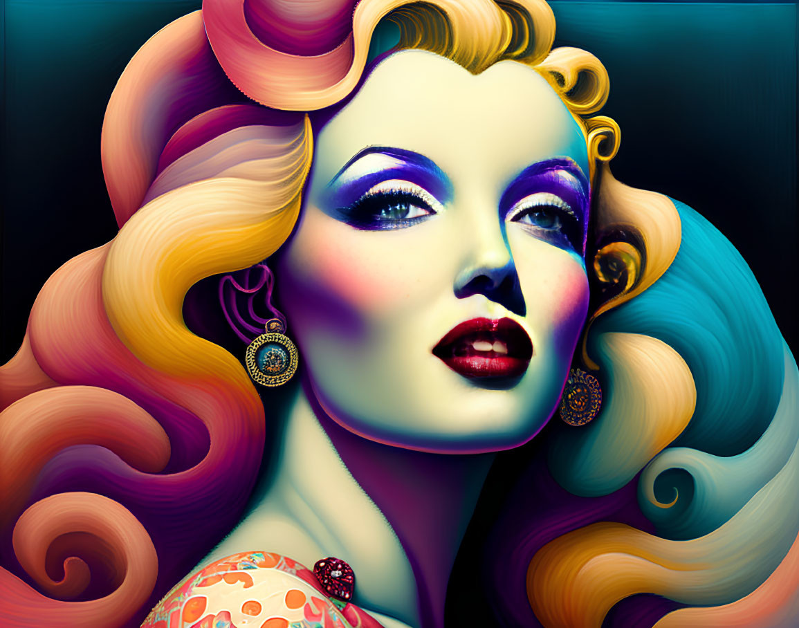 Colorful Woman Illustration with Bold Makeup & Stylish Hair