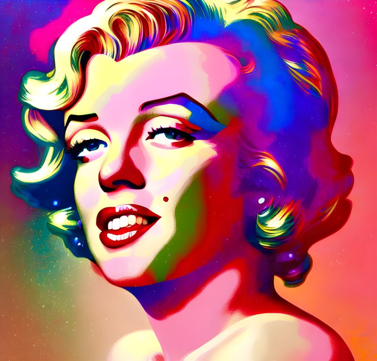 Vibrant pop art portrait of a smiling woman with blonde hair