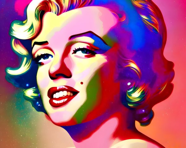 Vibrant pop art portrait of a smiling woman with blonde hair
