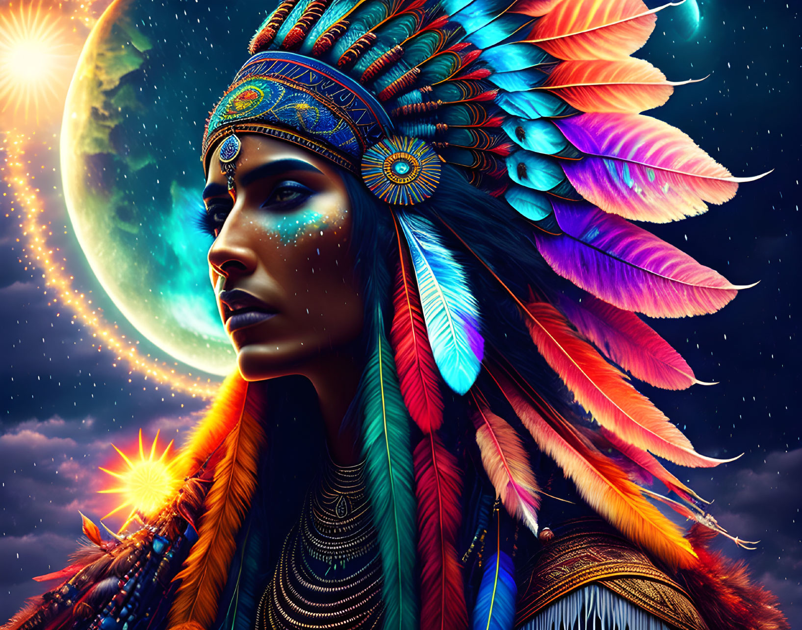 Shaman woman coming from the stars