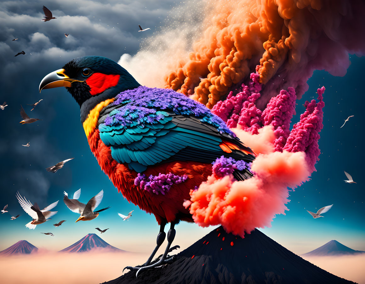 Bird hatching its eggs in the heat of the volcano