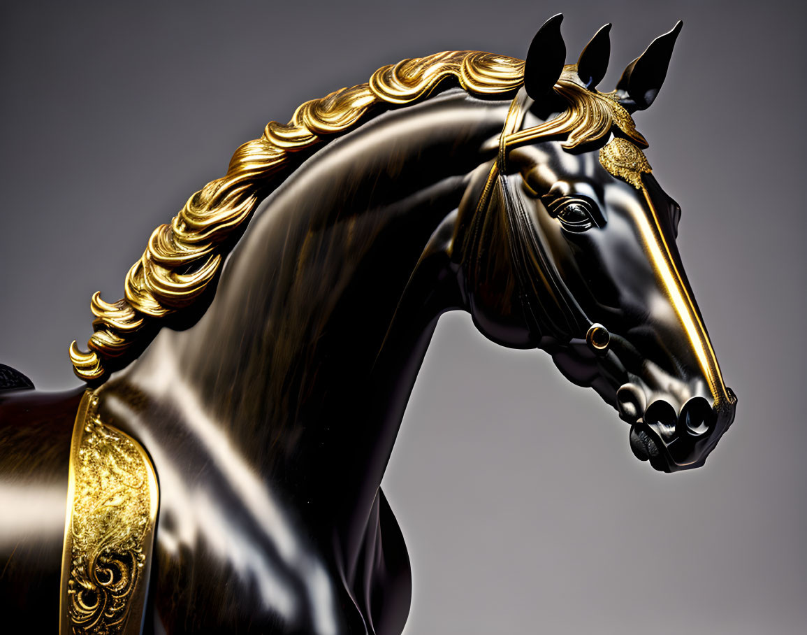 Dark marble horse sculpture