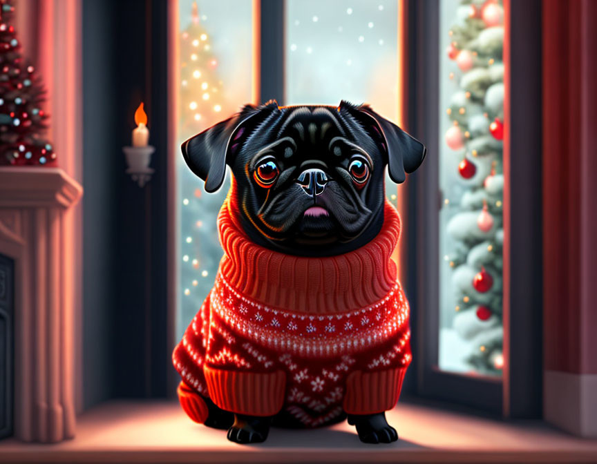 Christmas Black Pug