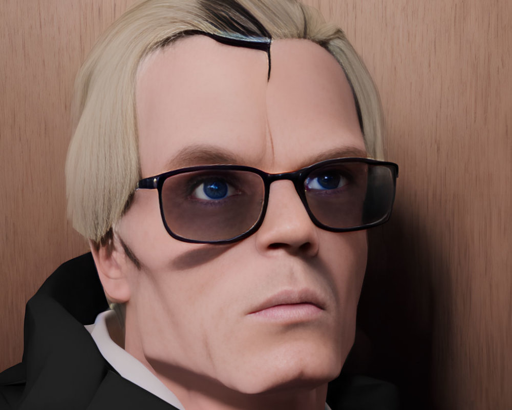 Portrait of a person with pale complexion, square-framed glasses, and slicked-back blonde hair