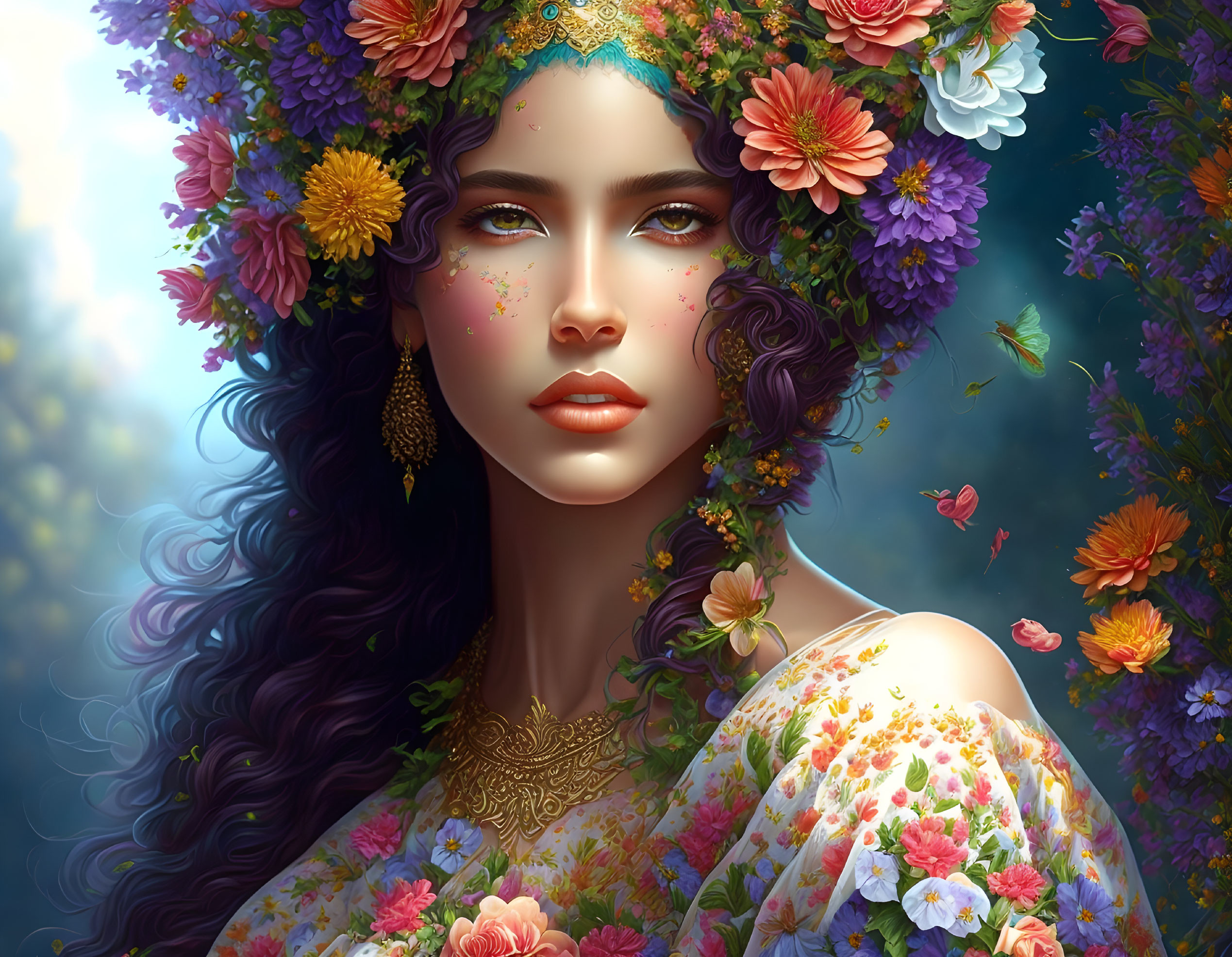 Gorgeous woman with flowers in her hair