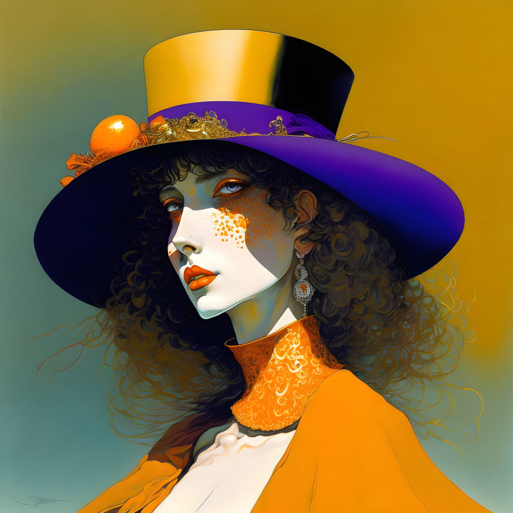 Woman with big hair, big hat, and freckles