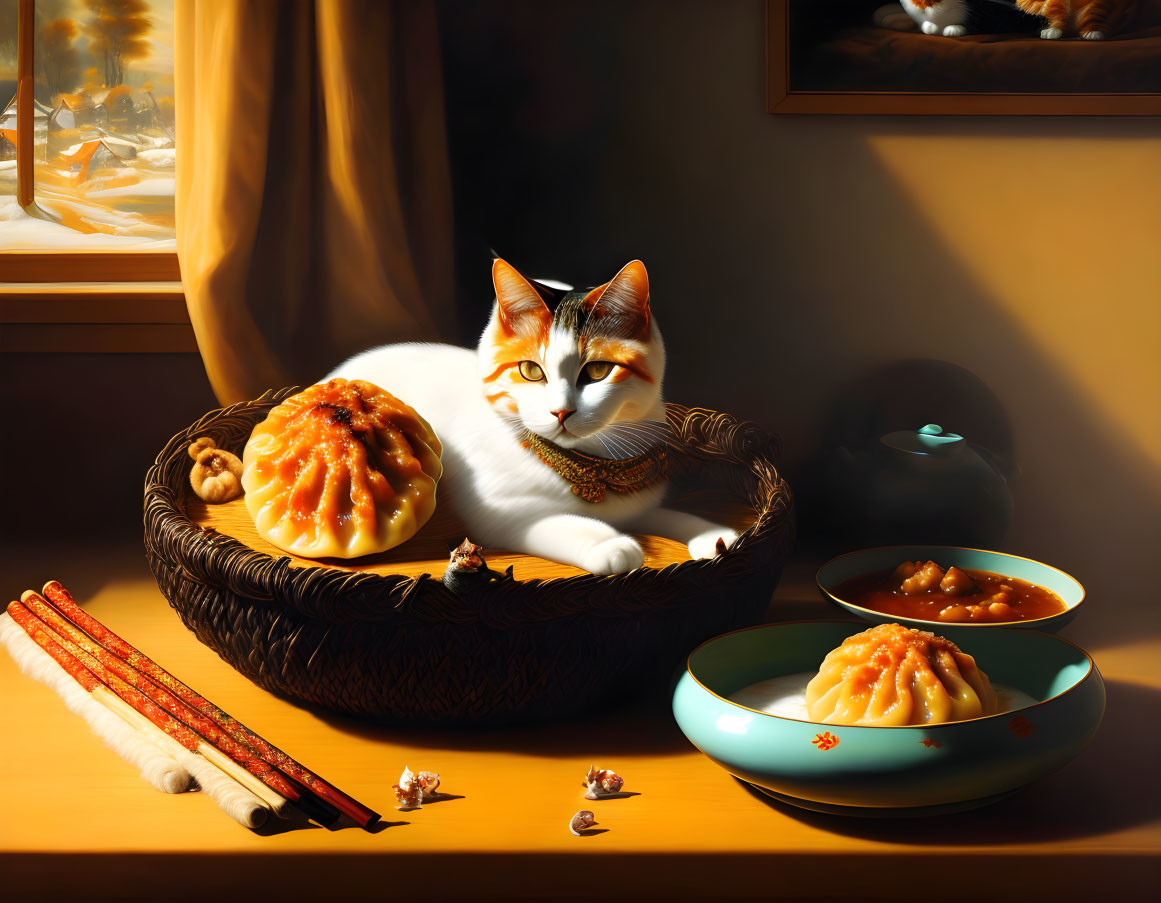 Cat with Dumplings, Rembrandt-style