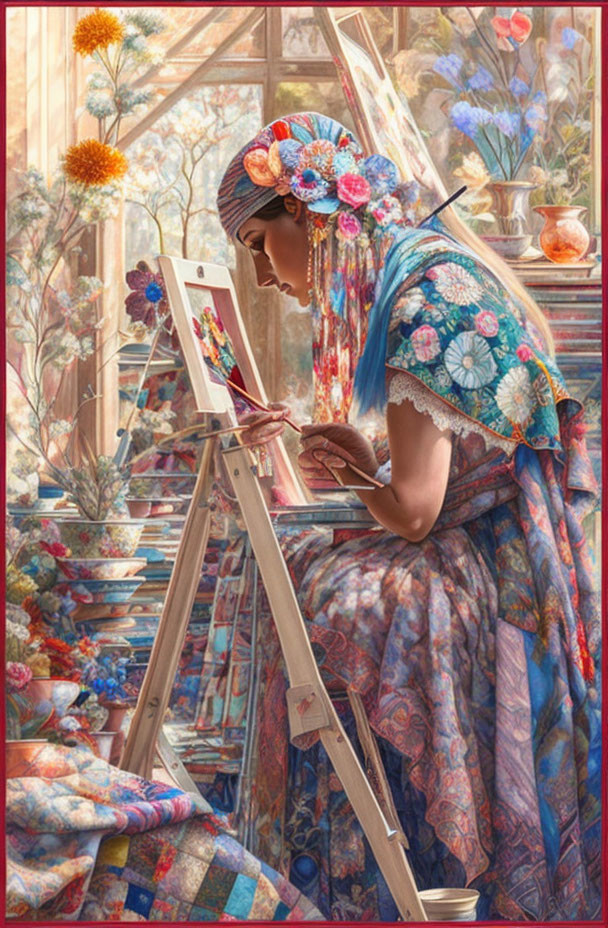 woman painting her portrait