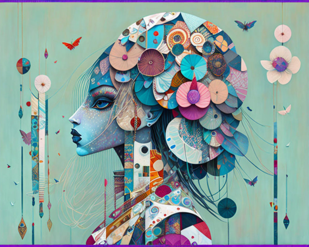 Colorful Woman's Profile Illustration with Decorative Headdress