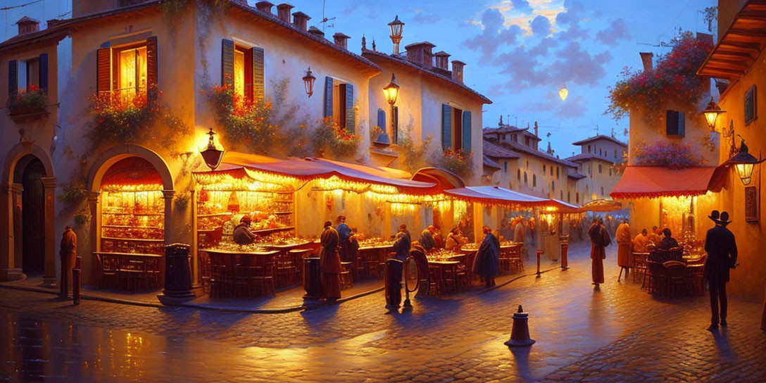 Street with evening cafes