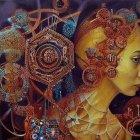 Detailed Digital Artwork: Young Girl Amid Cosmic Machinery