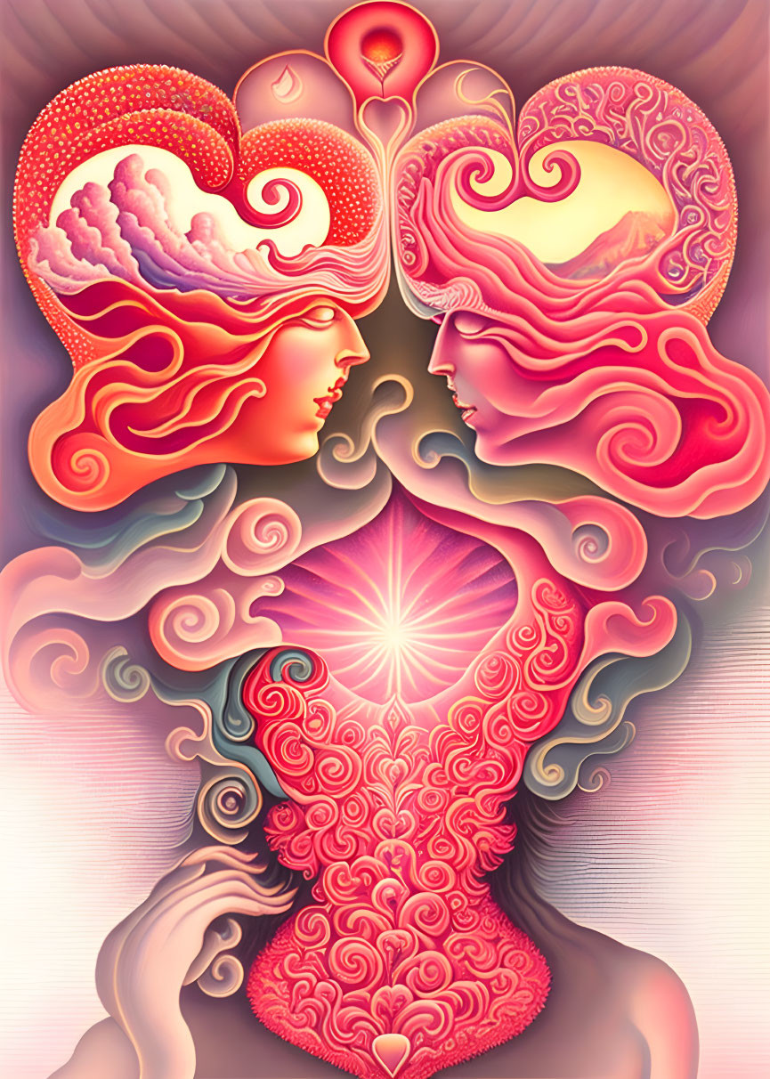 Colorful stylized image: Two faces in profile forming heart shape