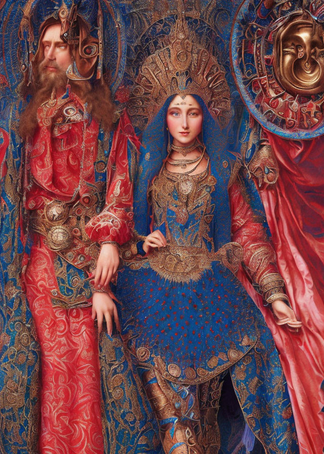 Elaborate Medieval-Style Costumes with Ornate Patterns