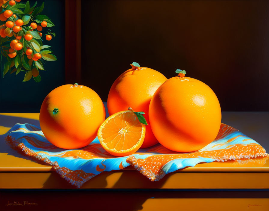 a bowl of oranges, oil painting 