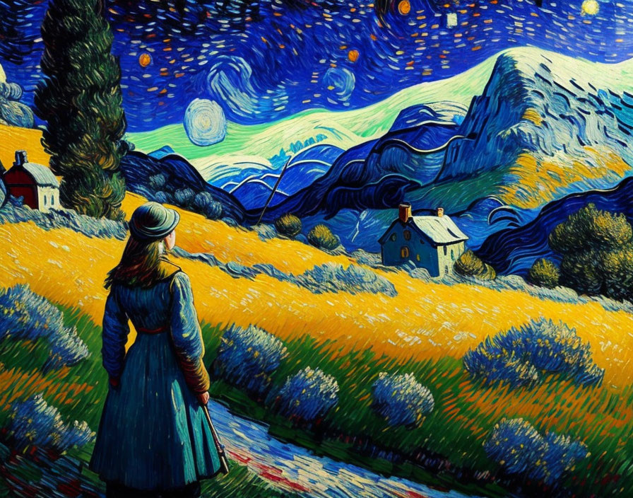 Landscape in the mountains with girl