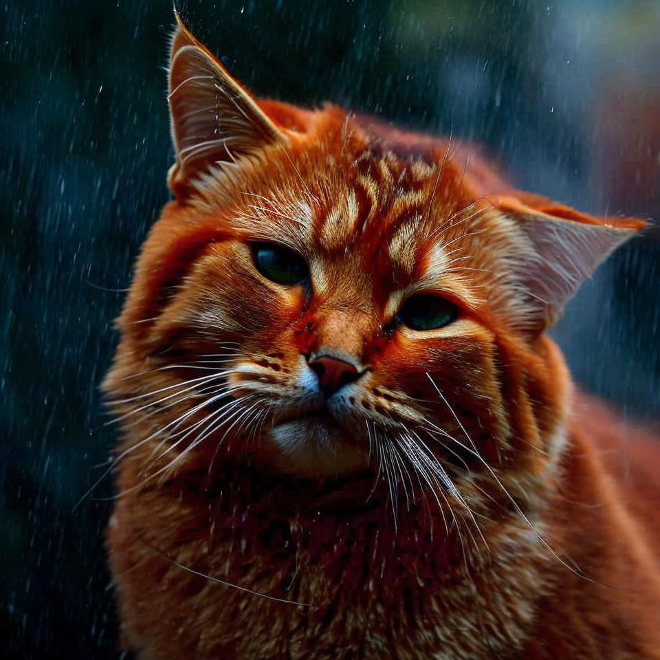 Red cat in the rain 