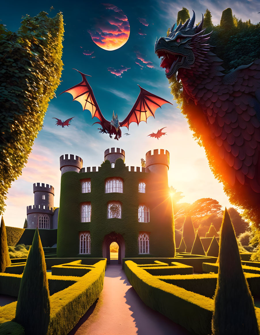Dragons Over a Castle