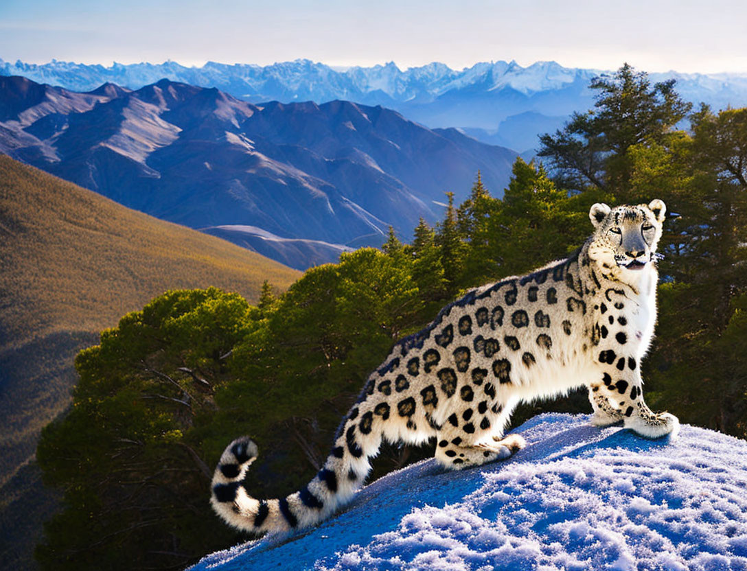A snow leopard on top of the world