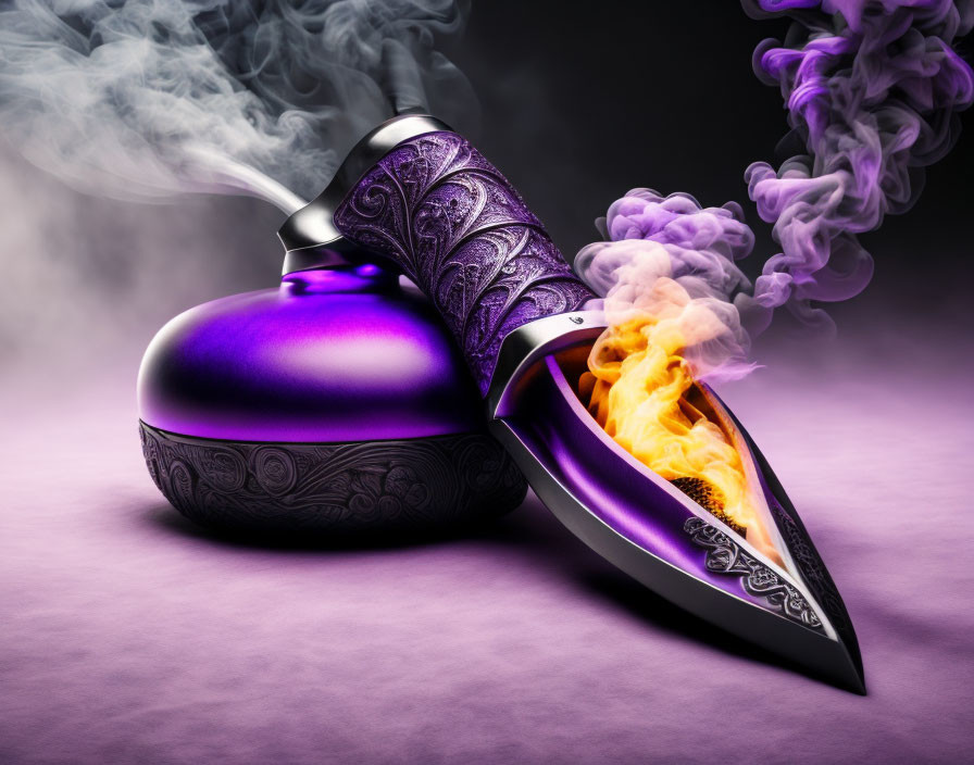 Purple smoke coming out of knife