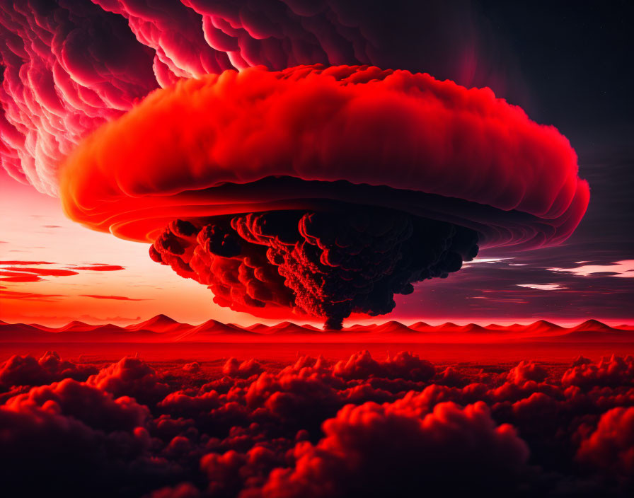 Red nuclear mushroom cloud