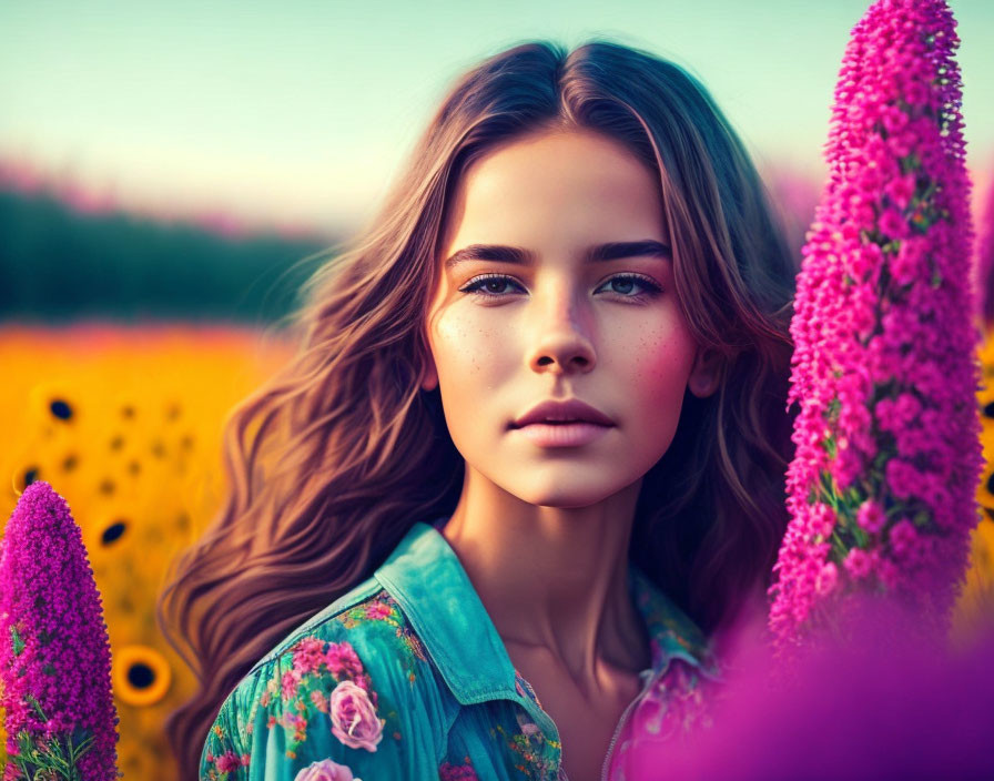 Beautiful girl in a colorful field