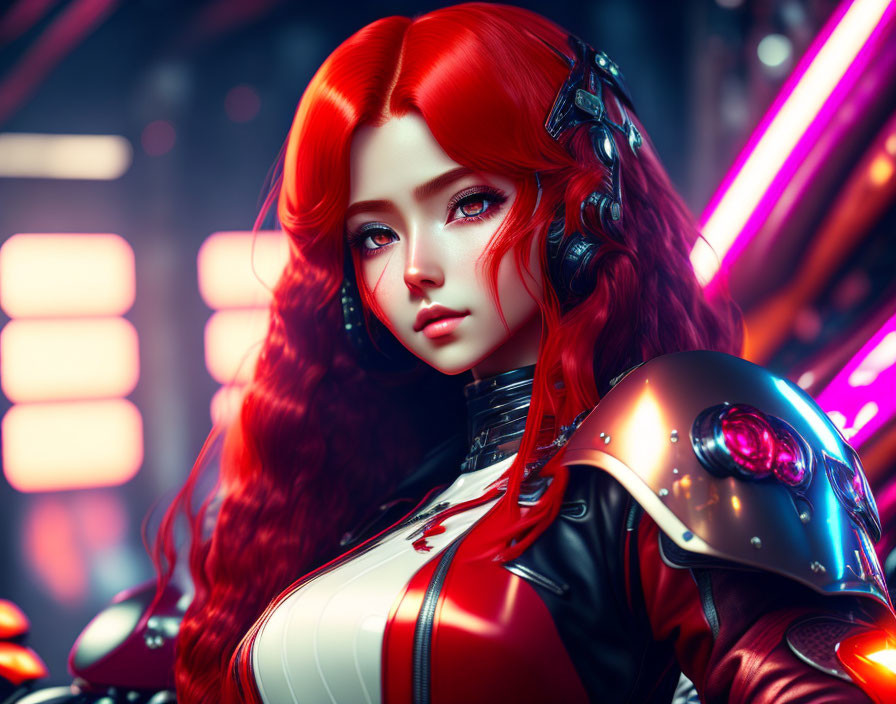 Hacker girl red hair in cyberpunk world
