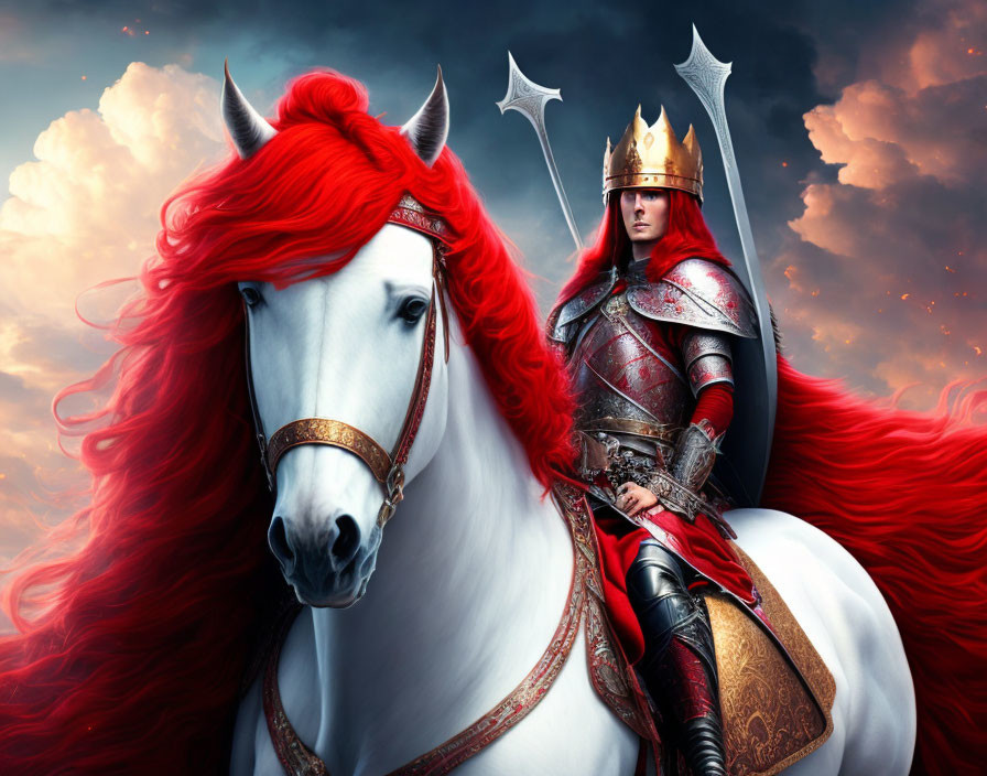 A red-haired king with armor and sword