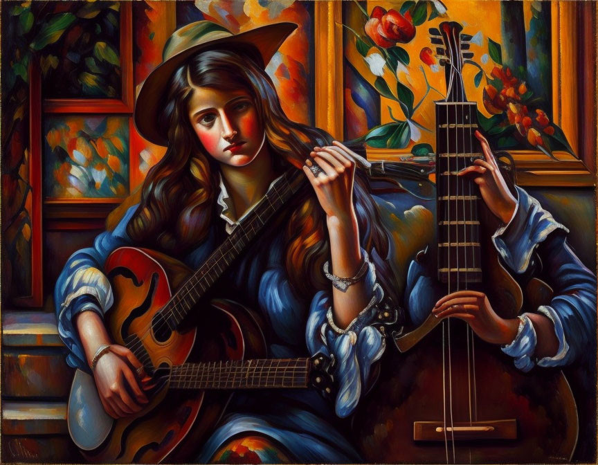 Girl playing guitar after Cezanne