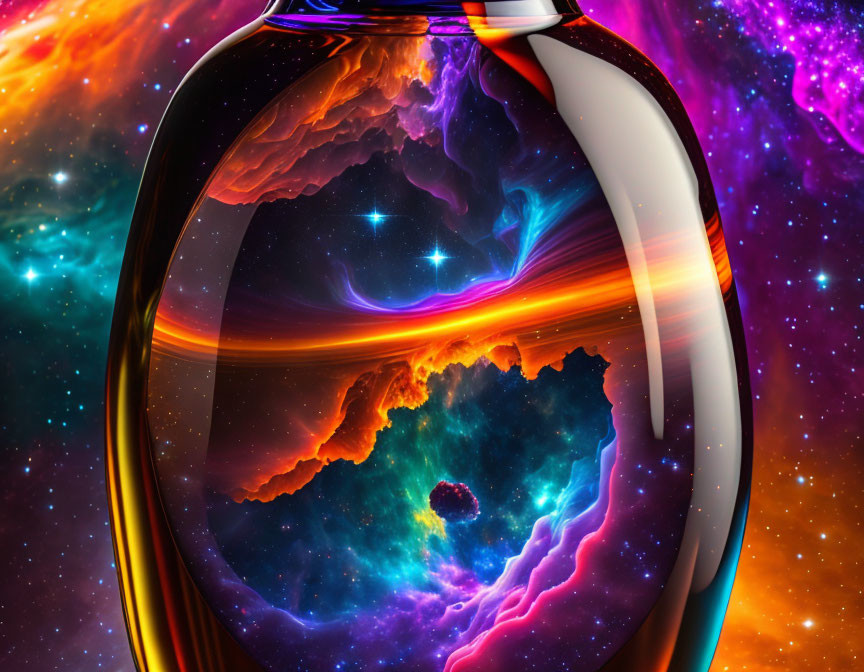 nebula inside a glass bottle.