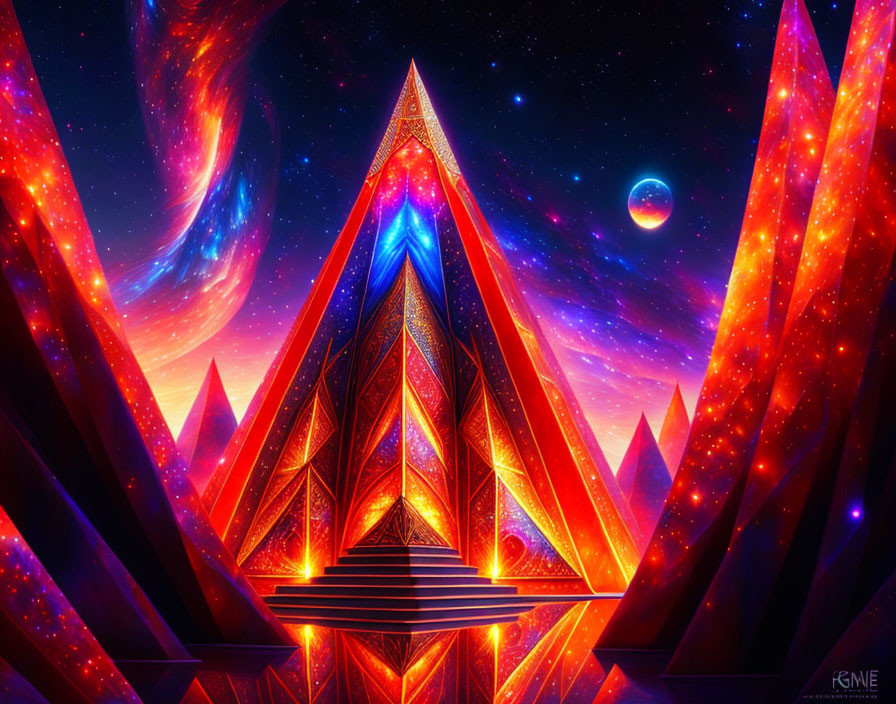 Red glass pyramid