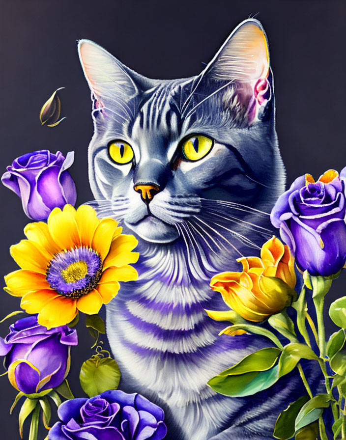 Katze mit Blumen 