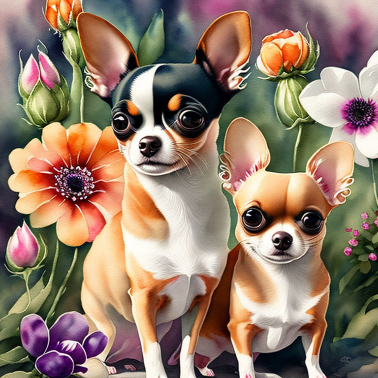  Chihuahuas and Flowers
