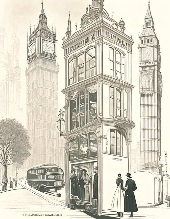 Vintage London Charm: Bus, Architecture, Big Ben