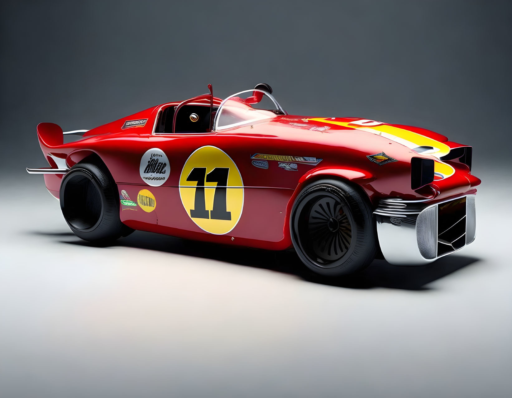 Vintage Red Race Car with Number 11 and Sponsor Decals