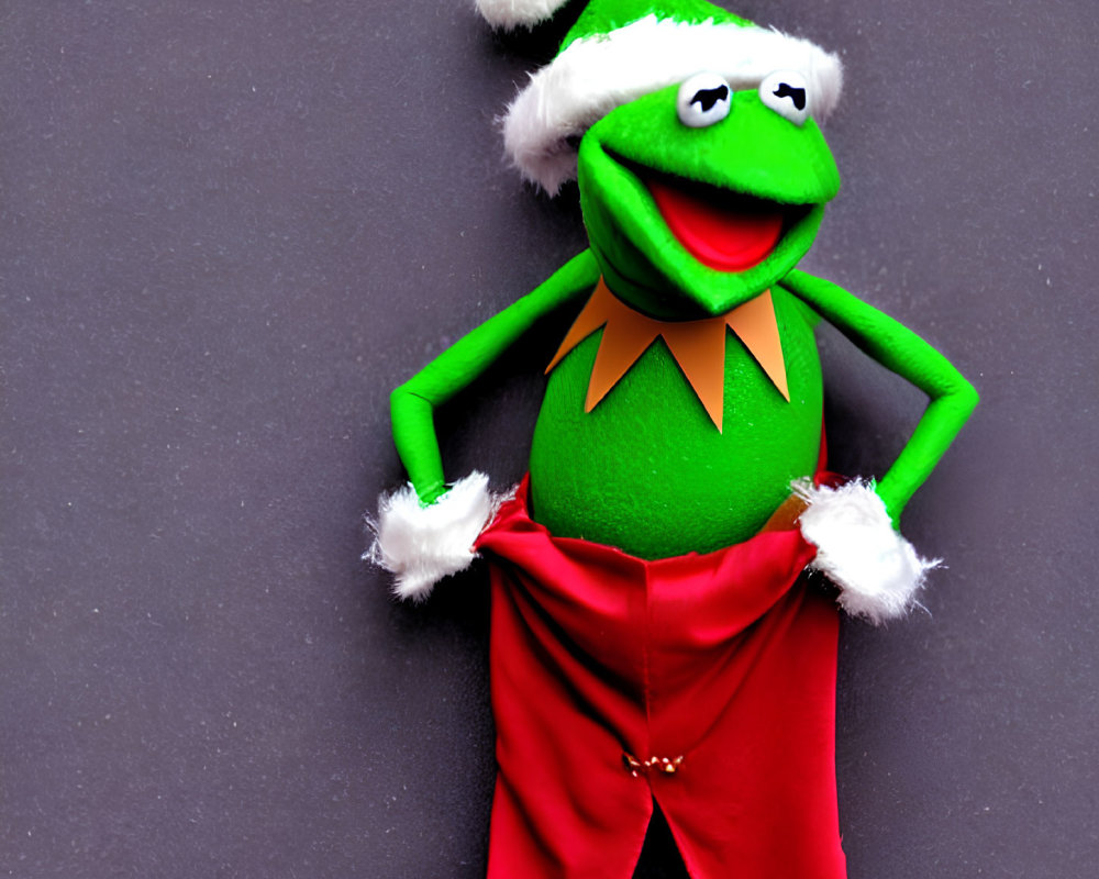 Festive Kermit the Frog Plush Toy in Christmas Outfit