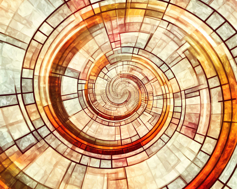 Abstract Spiral Graphic with Warm Tones and Geometric Shapes