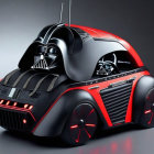 Futuristic car design with Darth Vader helmet integration in black and red palette