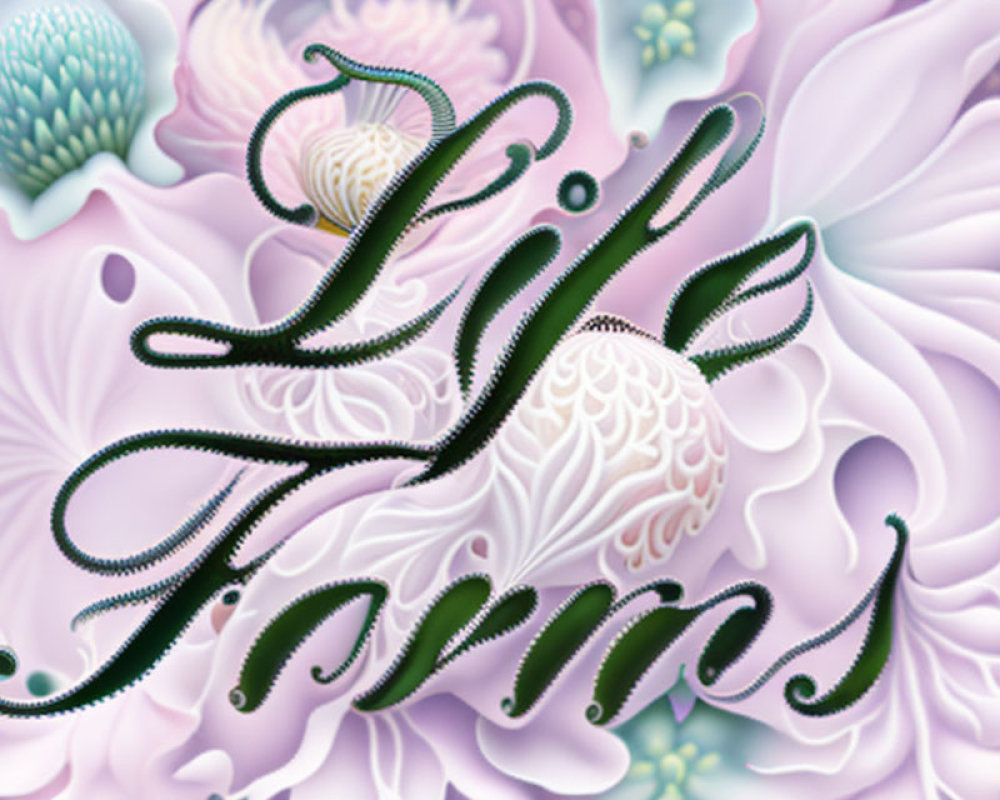 Decorative cursive script with "Life Forms" surrounded by abstract floral patterns
