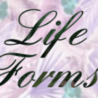 Decorative cursive script with "Life Forms" surrounded by abstract floral patterns