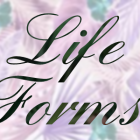 Elegant cursive "Life" text with white floral motifs on pastel background