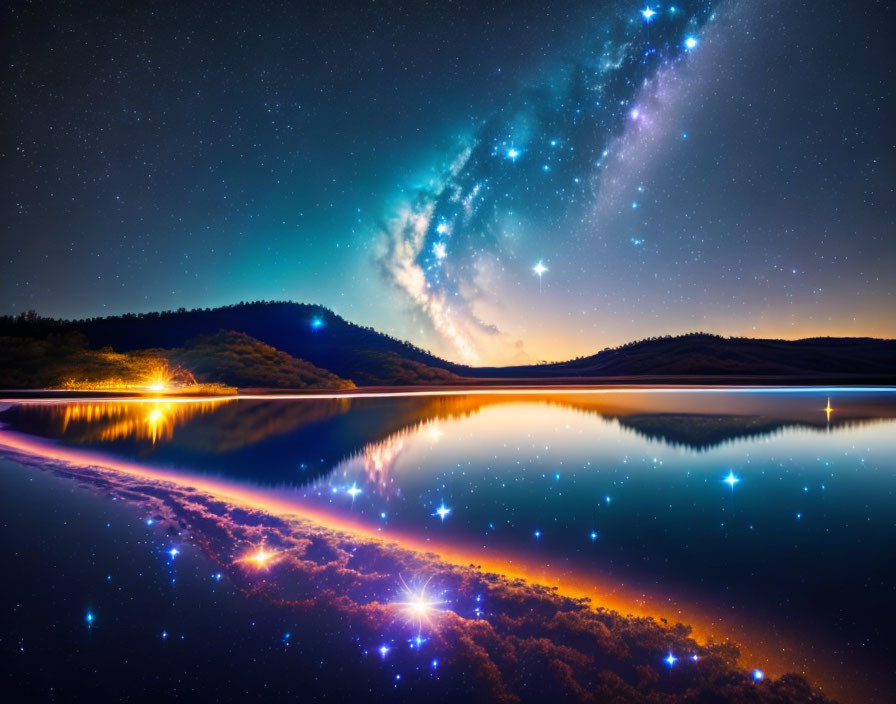 Night sky with milkyway galaxy with shining star 