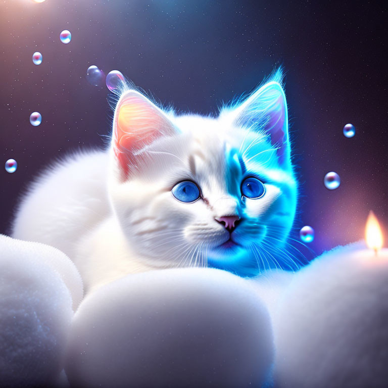 Cute kitten and Bubbles