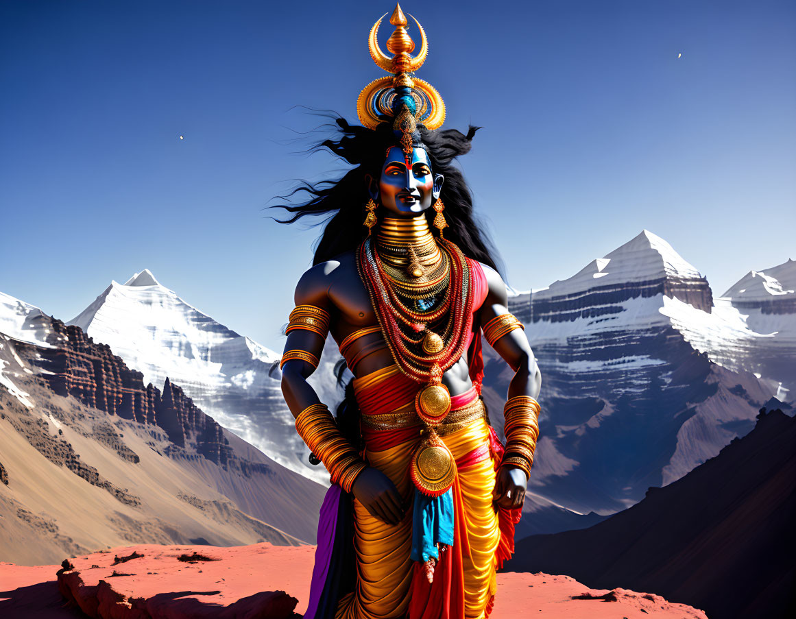 Shiva stands at the Kailash.