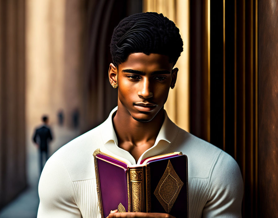 Handsome young man holding the Holy Quran