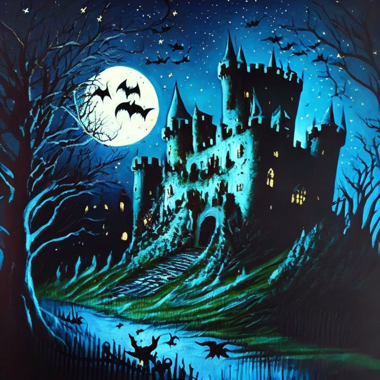 Haunted Castle with Bats at Night II