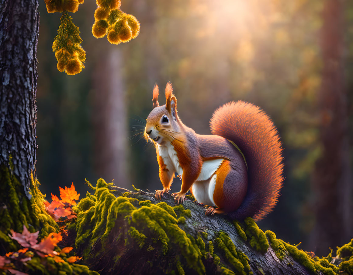 Red Squirrel in fir woods
