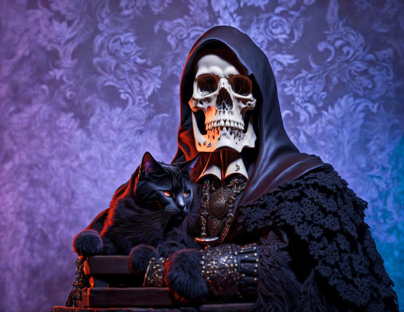 DEATH, the Grim Reaper, with a Black Cat